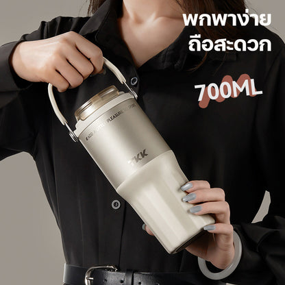 TKK แก้วน้ำเก็บความเย็น 700ml สำหรับใส่กาแฟ สแตนเลส 316 เคลือบเซรามิค พร้อมหลอดดูดและยกดื่ม  2in1 (Copy)
