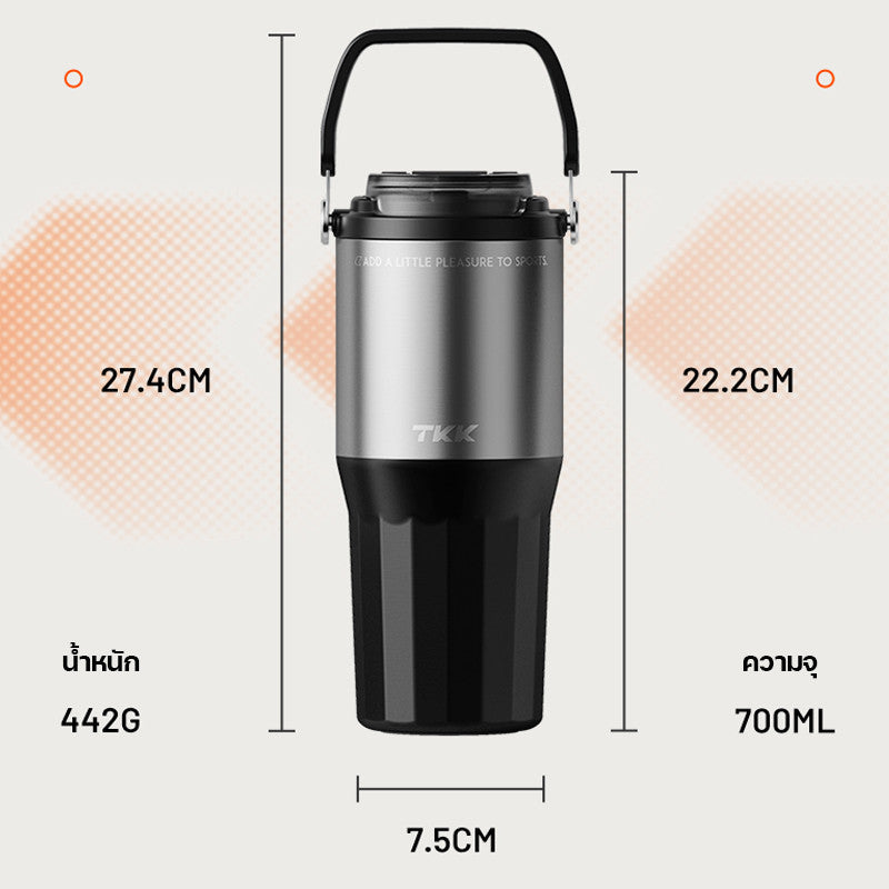 TKK แก้วน้ำเก็บความเย็น 700ml สำหรับใส่กาแฟ สแตนเลส 316 เคลือบเซรามิค พร้อมหลอดดูดและยกดื่ม  2in1 (Copy)