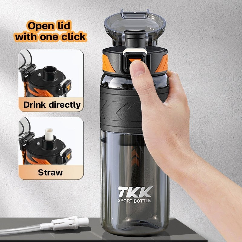 TKK ขวดน้ำ 1000ml พร้อมหลอดดูด ยกดื่ม 2in1 วัสดุ tritan bpa free ความจุใหญ่ พกพาง่าย คว่ำได้กันรั่ว