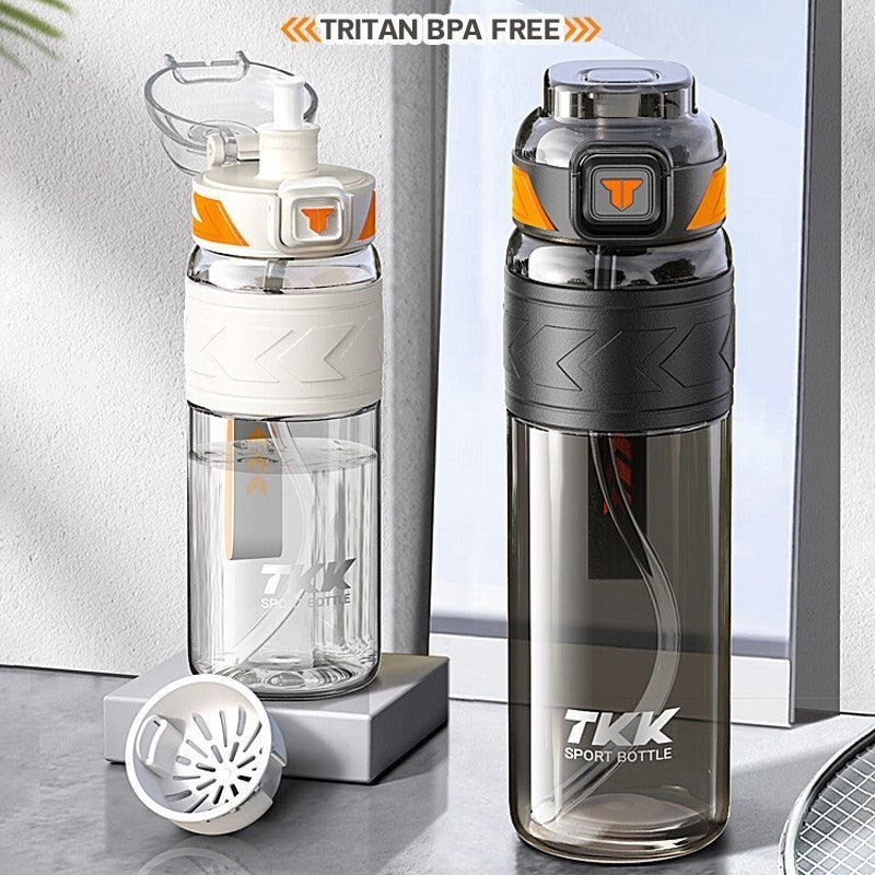 TKK ขวดน้ำ 1000ml พร้อมหลอดดูด ยกดื่ม 2in1 วัสดุ tritan bpa free ความจุใหญ่ พกพาง่าย คว่ำได้กันรั่ว