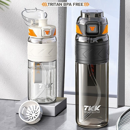TKK ขวดน้ำ 1000ml พร้อมหลอดดูด ยกดื่ม 2in1 วัสดุ tritan bpa free ความจุใหญ่ พกพาง่าย คว่ำได้กันรั่ว