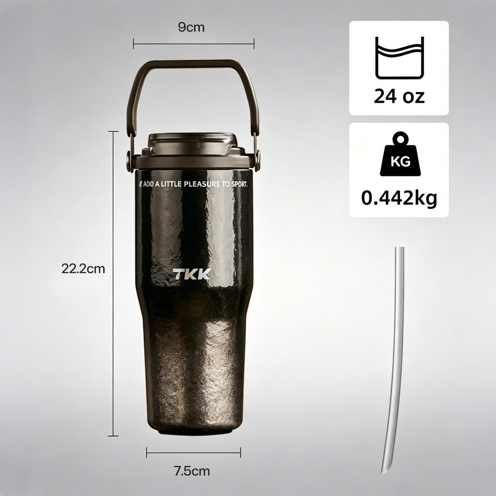 TKK 4002 แก้วไทเทเนียมแท้ 700ml น้ำหนักเบา ไม่ดูดกลิ่น เก็บร้อนเย็น พร้อมหลอด 2in1 Titanium Water Bottle