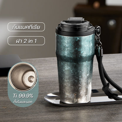 TKK แก้วไทเทเนียมแท้ 630ml Ti บริสุทธิ์ 99.9% กระติกน้ำเก็บเย็น เพื่อสุขภาพ สำหรับ แกแฟ เครื่องดื่ม