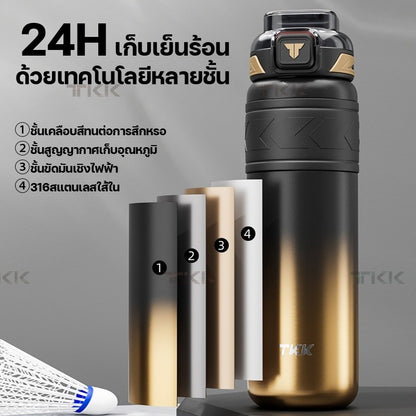 TKK กระติกน้ำเก็บความเย็น 24oz สูญญากาศ สแตนเลส SUS316 พร้อมหลอดดูด ใช้ยกดื่มได้ Insulated Tumbler