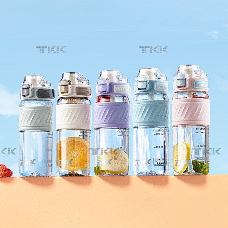 TKK กระบอกน้ำ 600ml พลาสติก Tritan BPA Free พร้อมหลอดดูด พกพาง่าย กันรั่ว สำหรับทำงาน ออกกำลังกาย