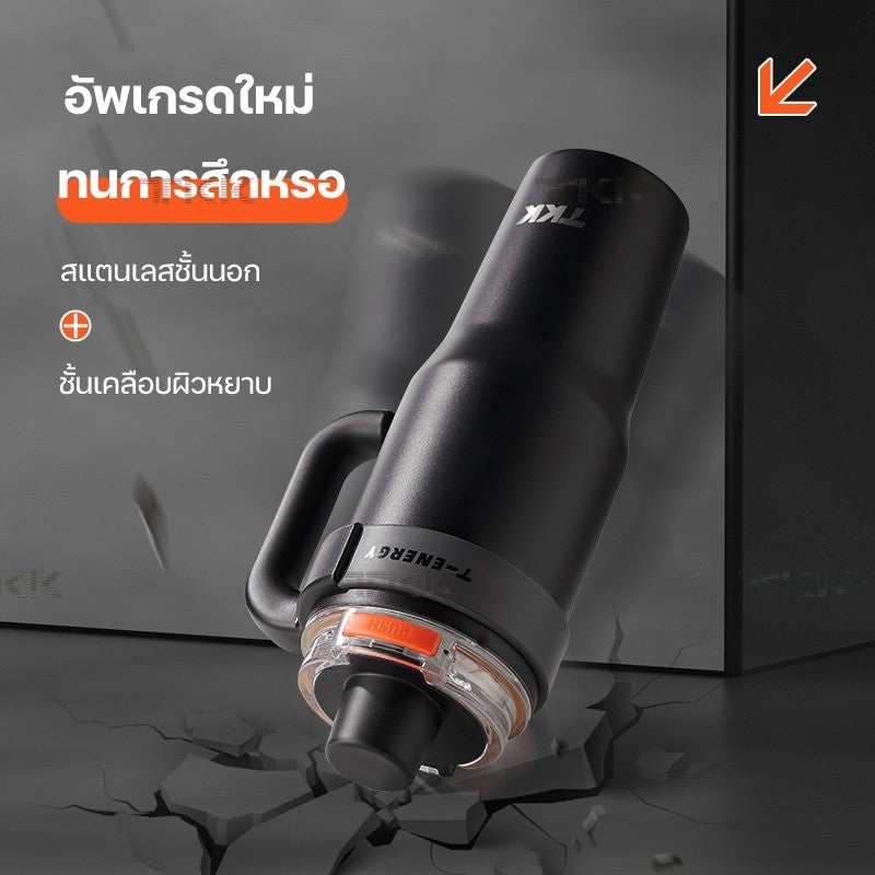 TKK แก้วเก็บความเย็น 1200ml พร้อมหลอดดูด แก้วกาแฟเคลือบเซรามิก กระติกน้ำแบบมีหูจับ สแตนเลส 316