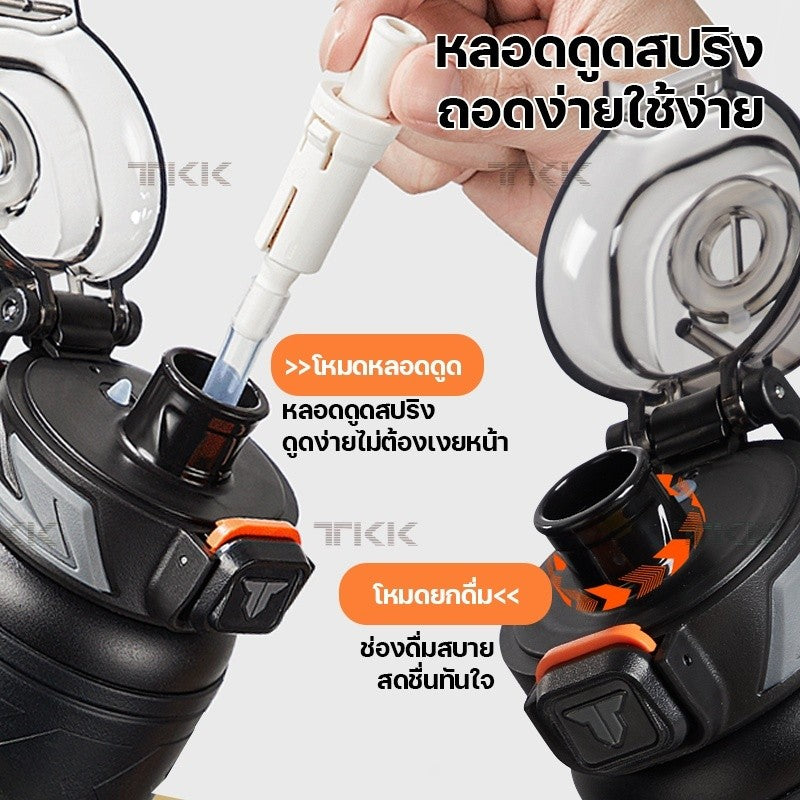 TKK กระติกน้ำเก็บความเย็น 24oz สูญญากาศ สแตนเลส SUS316 พร้อมหลอดดูด ใช้ยกดื่มได้ Insulated Tumbler