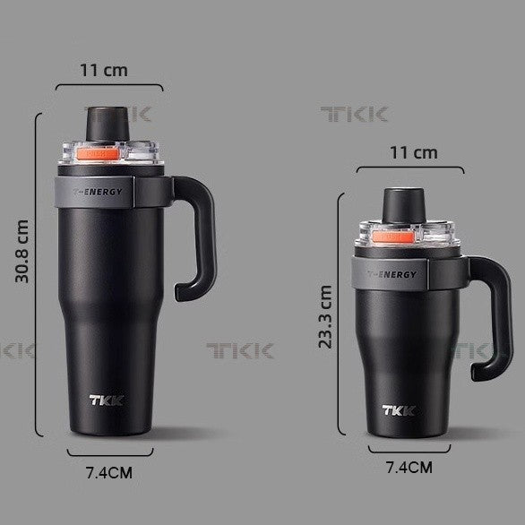 TKK แก้วเก็บความเย็น 1200ml พร้อมหลอดดูด แก้วกาแฟเคลือบเซรามิก กระติกน้ำแบบมีหูจับ สแตนเลส 316