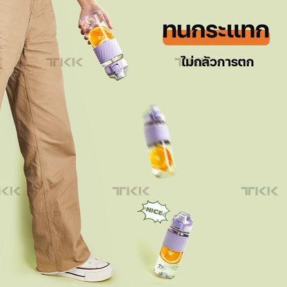 TKK กระบอกน้ำ 600ml พลาสติก Tritan BPA Free พร้อมหลอดดูด พกพาง่าย กันรั่ว สำหรับทำงาน ออกกำลังกาย