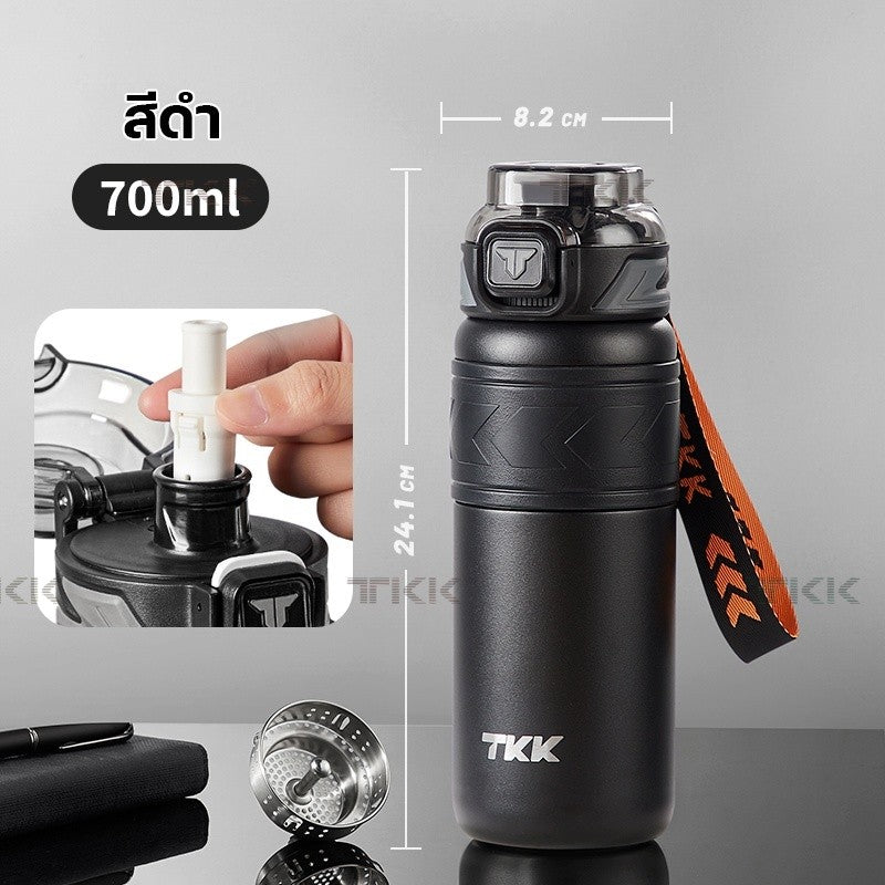 TKK กระติกน้ำเก็บความเย็น 24oz สูญญากาศ สแตนเลส SUS316 พร้อมหลอดดูด ใช้ยกดื่มได้ Insulated Tumbler