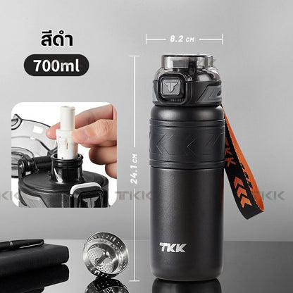 TKK กระติกน้ำเก็บความเย็น 24oz สูญญากาศ สแตนเลส SUS316 พร้อมหลอดดูด ใช้ยกดื่มได้ Insulated Tumbler