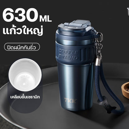 แก้วสเตนเลสเก็บอุณหภูมิ TKK2023 ขนาด 630 มล. เคลือบเซรามิก พร้อมฝาปิดสองรูปแบบ