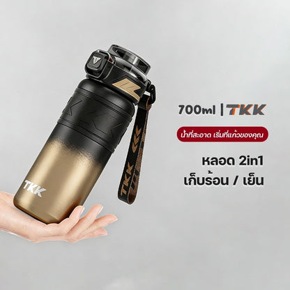 TKK กระติกน้ำเก็บความเย็น 24oz สูญญากาศ สแตนเลส SUS316 พร้อมหลอดดูด ใช้ยกดื่มได้ Insulated Tumbler