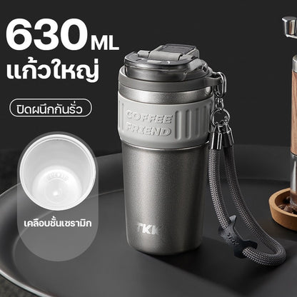 แก้วสเตนเลสเก็บอุณหภูมิ TKK2023 ขนาด 630 มล. เคลือบเซรามิก พร้อมฝาปิดสองรูปแบบ