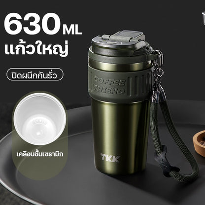 แก้วสเตนเลสเก็บอุณหภูมิ TKK2023 ขนาด 630 มล. เคลือบเซรามิก พร้อมฝาปิดสองรูปแบบ