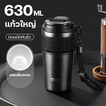 แก้วสเตนเลสเก็บอุณหภูมิ TKK2023 ขนาด 630 มล. เคลือบเซรามิก พร้อมฝาปิดสองรูปแบบ