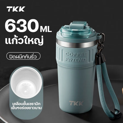 แก้วสเตนเลสเก็บอุณหภูมิ TKK2023 ขนาด 630 มล. เคลือบเซรามิก พร้อมฝาปิดสองรูปแบบ
